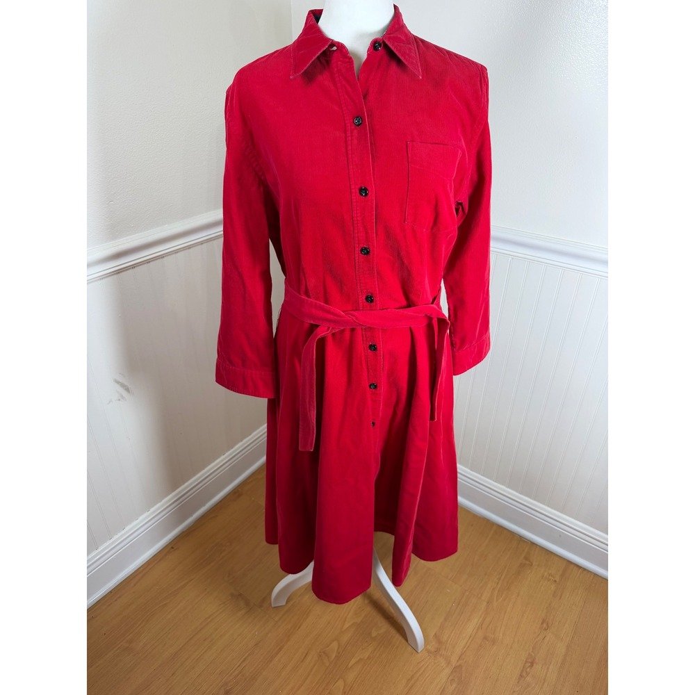 American Living Shirt Dress Womens Medium Red Pinwale Corduroy Belted Midi